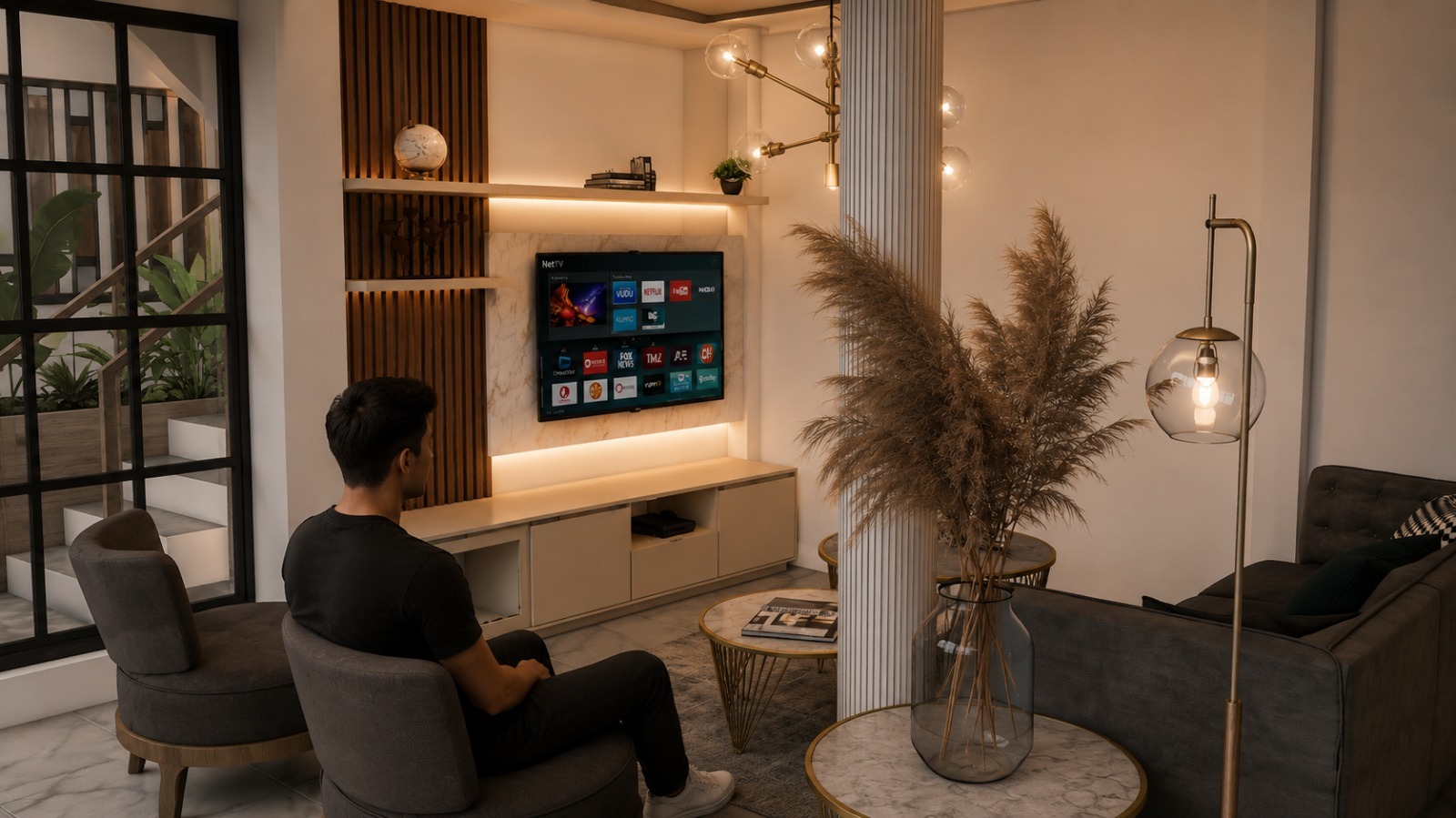 Vista modelada de sala y comedor del proyecto